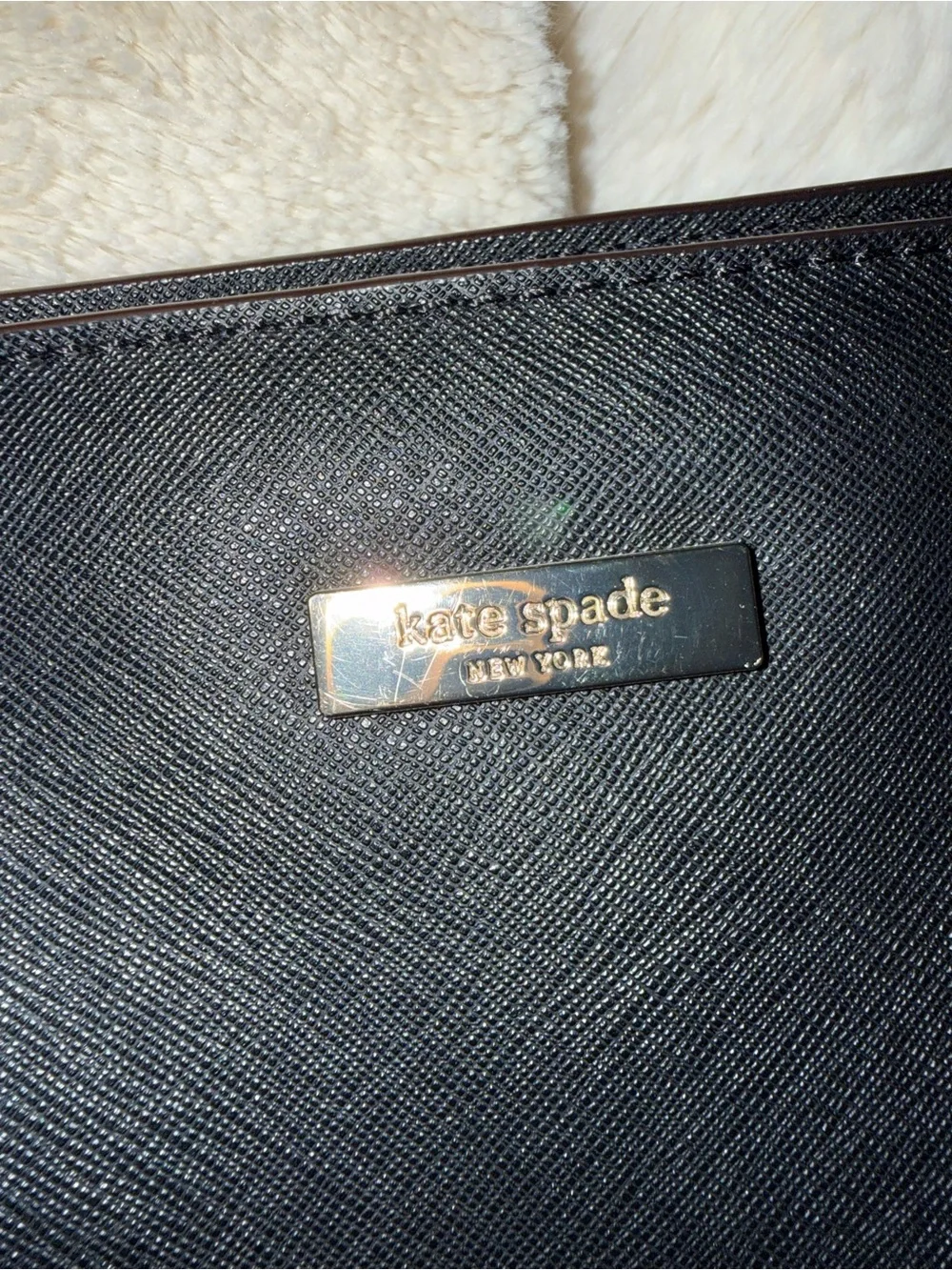 kate spade Black Structured Saffiano Tote with Gold Hardware